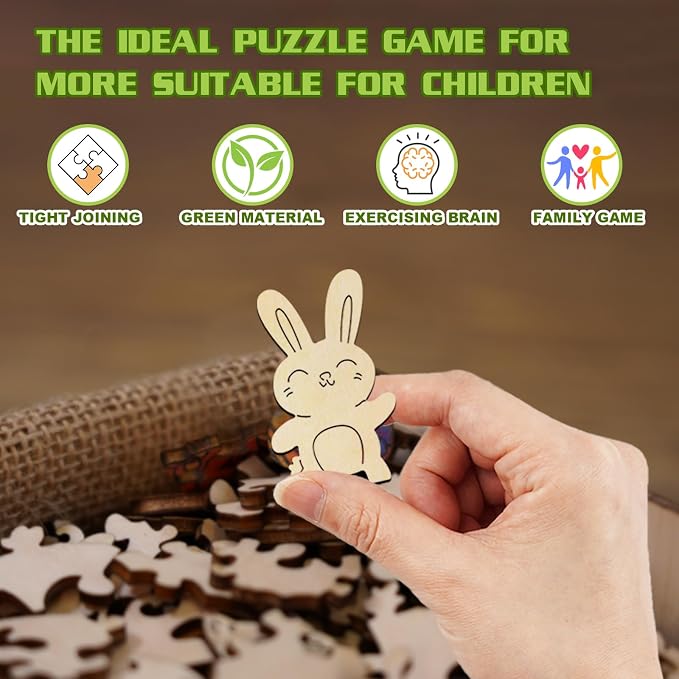 Wooden Puzzles for Kids Ages 4-8, Cute Bunny Puzzle, Unique Animal Shaped Wooden Jigsaw Puzzles for Kid, 50 Pieces Puzzles for Kids(50pcs,11.4 * 11.4in)