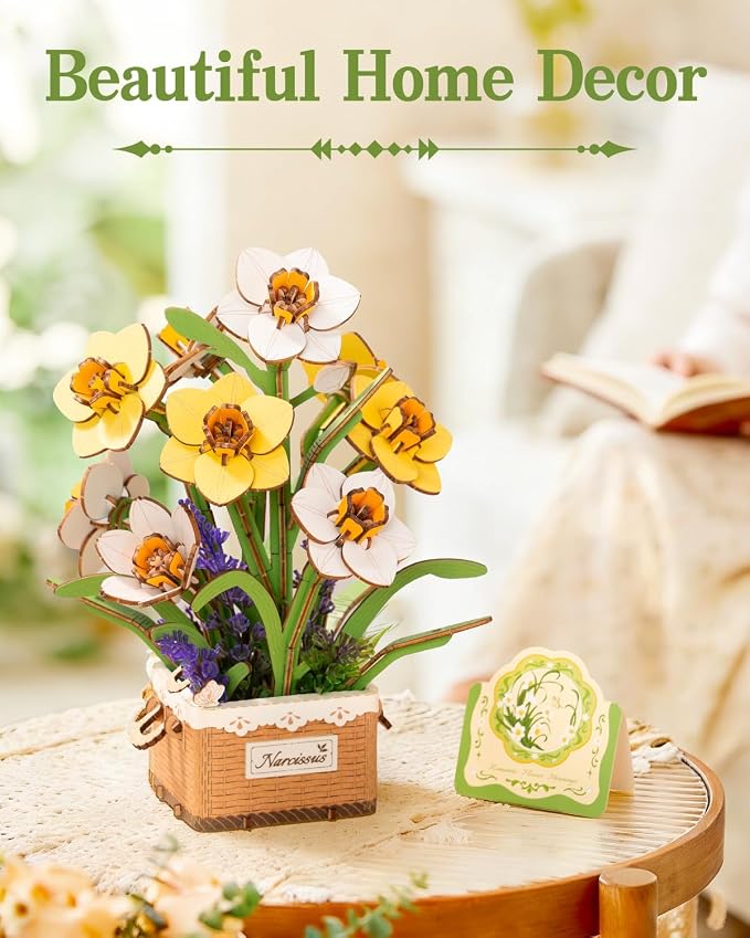 Rowood 3D Puzzles for Adults,Mother's Day DIY Wooden Flower Narcissus Craft Kit,Artificial Flower Botanical Collection,Christmas Birthday Decoration Centerpiece for Table