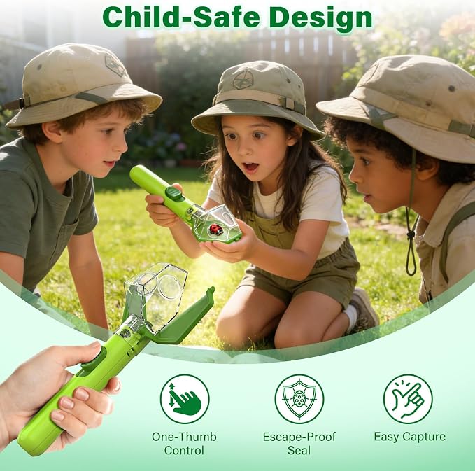 Bug Catcher for Kids, Insect Trap Kit with 6X Magnifier Glass - STEM Educational Exploration Tool for Indoor and Outdoor,Christmas Birthday Gifts Toys for Adults, Boys, and Girls, Green