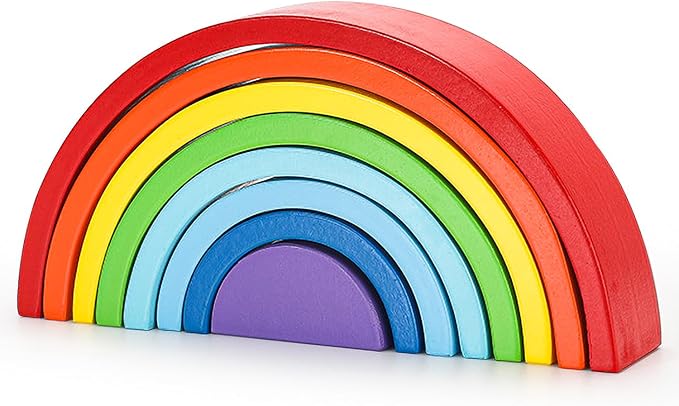 TUOWITA Wooden Rainbow Stacking Toy, Large Wood Stacker Arch Game, Montessori Arch Bridge Rainbow Building Blocks, Colorful Stacking Blocks Puzzles for Kids 3 4 5 Years Old, Rainbow Decor (8 Layers)