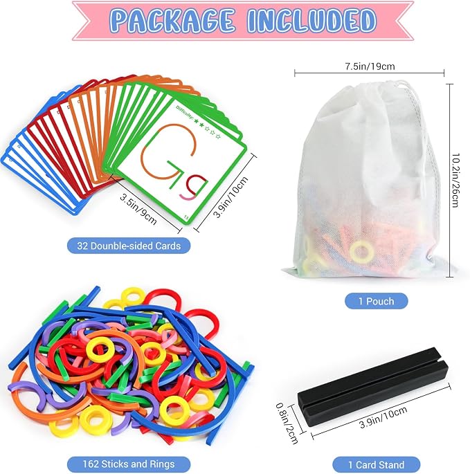 STEM Toys for Creative Learning Sticks & Rings Shape Building Blocks 160PCS Pattern Blocks Puzzle Educational Resources Montessori Toys for Preschool and Kindergarten Girls and Boys Ages 5+