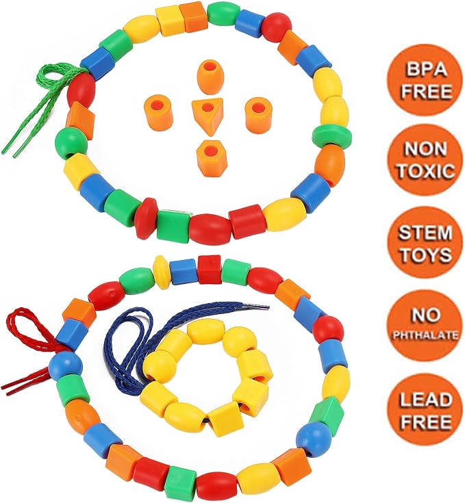 BMTOYS Lacing Beads for Kids - 70pcs Threading Beads Occupational Therapy Toys for Kids Fine Motor Skills Developmental Activity OT Toys