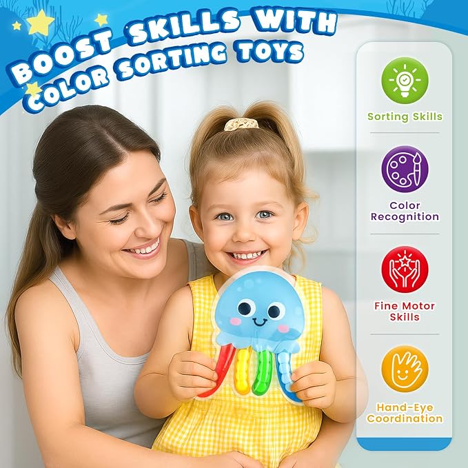 3 Otters Color Sorting Sensory Toys, Sea Animal Matching Game, 3PCS | for Toddlers, Fine Motor Practice, Color Recognition, Emotional Development, Confidence Building, and Classroom Fun