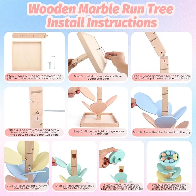 Wooden Marble Run Ball Drop Montessori Toy 4-8 Boys Girls (Height: 20.5") | Kids Wood Music Tree Marble Ball Run Game 3-5 8-12 Years Old Learning Color Sorting Sensory Toys Birthday Gift