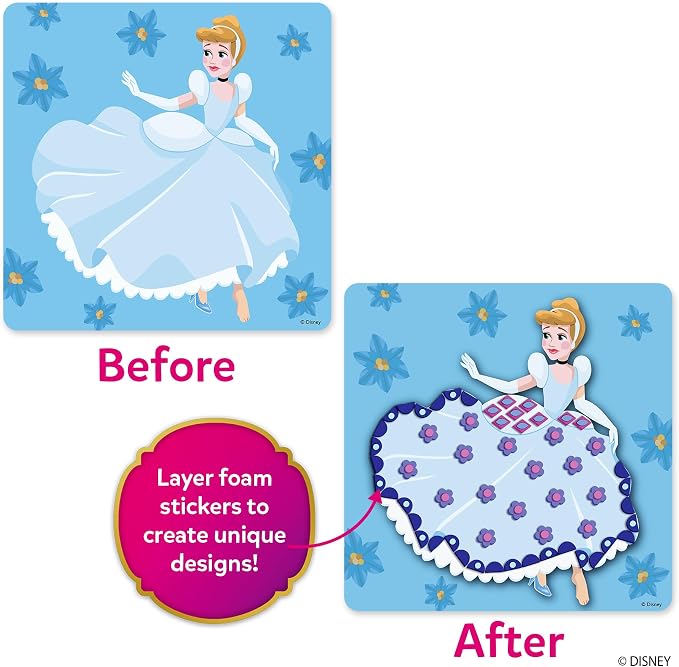 Skillmatics Fun with Foam – Disney Princess, Art & Craft Kit, Gift for Kids | 3D Foam Stickers, Mess-Free Fun for Girls & Boys, Fans of Cinderella, Rapunzel, DIY Felt Craft Kits for Ages 3, 4, 5, 6, 7