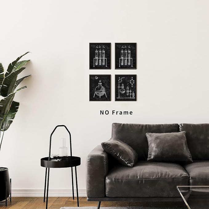 Chemistry Wall Art,Black and White Science Explore Poster 8x10Inch | Science Classroom Poster for Laboratory Kids Playroom Bedroom Classroom Bulletin Board Art Print Set of 4 Unframed