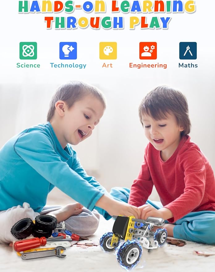10 in 1 STEM Toys for 5 Year Old Boy, Building Toys for Kids Ages 4-8 5-7 6-8, STEM Engineering Construction Kit with Electric Motor, Educational Science Gift for 5 Year Old Boys
