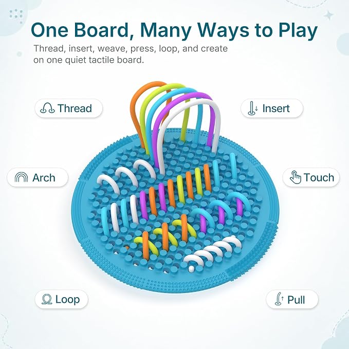 Silicone Sensory Activity Board for Toddlers Fine Motor Skills Fidget Toys | Kids calming noodles threading board eases anxiety ADHD autism portable classroom airplane office gift for adults all ages