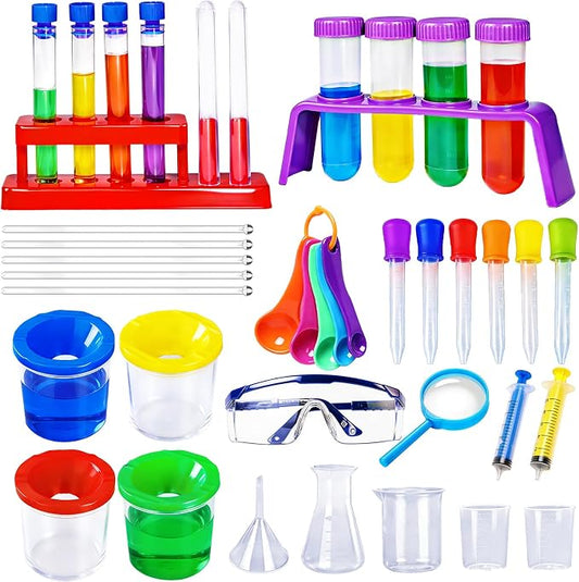 Bbiamsleep 37PCS Science Kits for Kids, Beakers and Test Tubes Experiments | Color Science Experiment Educational Toys Christmas Gift, Plastic Beakers Test Tubes Pipettes Droppers for Kids Ages 3+