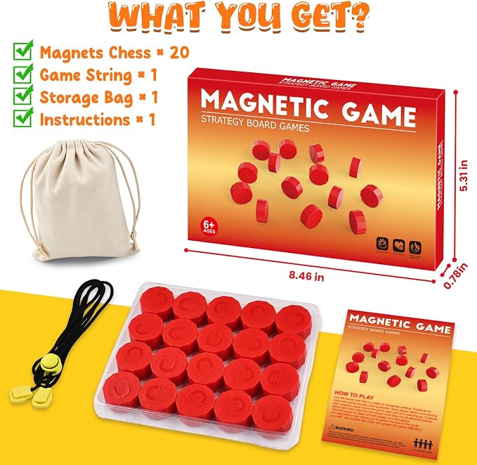LLESSOO Magnet Chess Game Magnet Game with String, Strategy Board Games for Family, Party, Travel & Camping, Games for Kids 8-12 & Adults, 20 Chess Pieces, String and Storage Bag