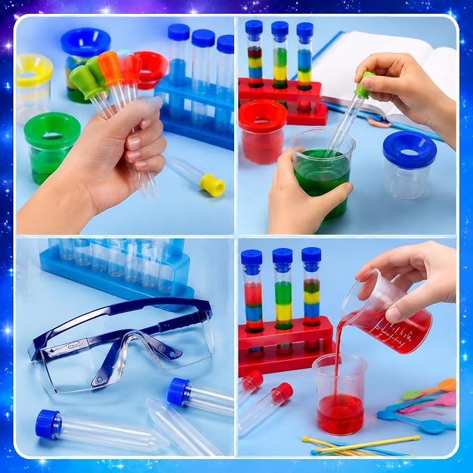 39 Pcs Science Kits for Kids, Chemistry Set Beakers Test Tubes | Plastic Beakers Test Tubes Pipettes Droppers for Kids Ages 3+, Color Science Experiment Toy Christmas Birthday Gift