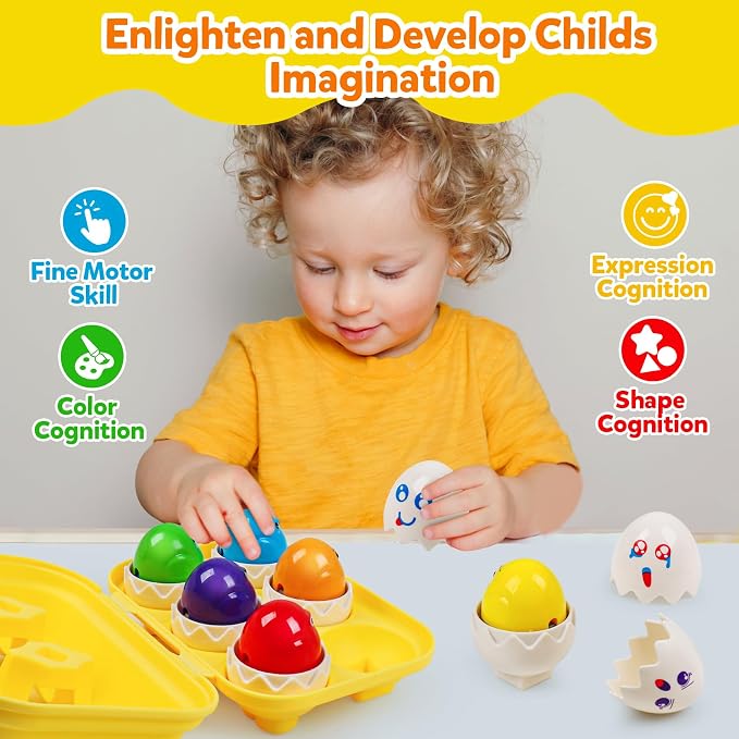 Egg Toys for Toddlers 1-3,Montessori Geometric Eggs Early Preschool Educational Learning Fine Motor Skills Color Sorting Satcking Travel Bingo Puzzle Matching Games for Kids Boys Girls