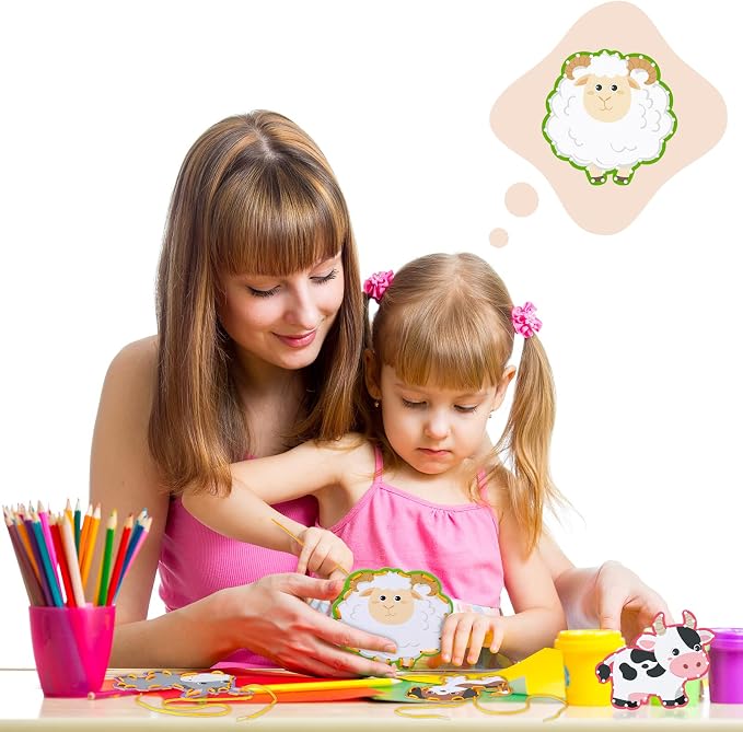 10 Pcs Kids Lacing Cards Double Sided Animal Sewing Cards Kits 10 Styles Lacing Toy Crafts for Toddler Ages 6+ Developing Imagination Preschool Learning Activity Supplies(Farm Style)