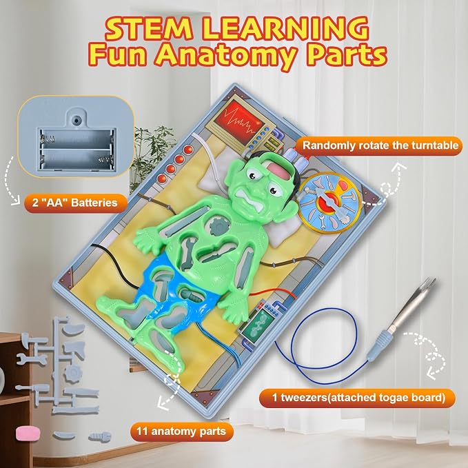 Operated Monster Board Game for Kids Ages 3-8-12 Years Old with Tweezers and Fun Game Pieces, Classic Education Board Game for Single or 2 Player, Popular Gifts for Kids