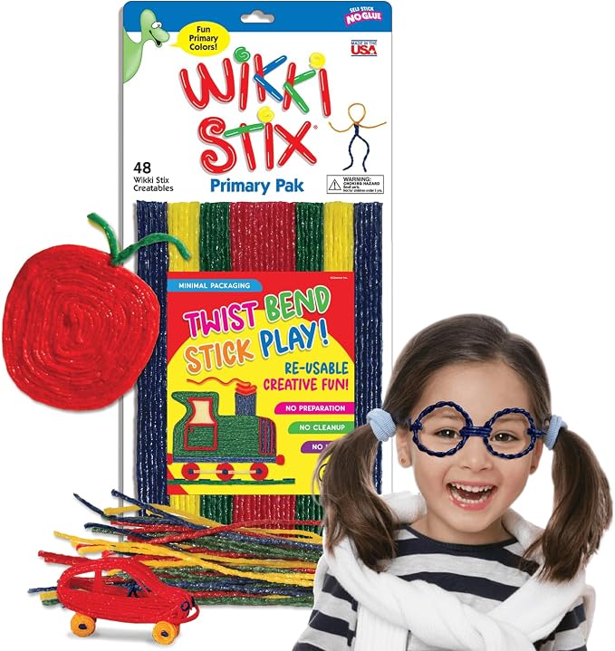 Arts and Crafts for Kids Triple Play Pack, Non-Toxic, Waxed Yarn, Fidget Toy, Reusable Molding and Sculpting Playset, American Made by Wikki Stix, 3 Color Sets, 144 Count