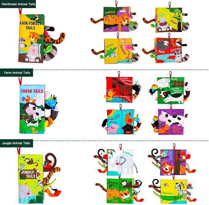 beiens Baby Book Toys, 3PCS Touch and Feel Soft Sensory Crinkle Books | Baby Toys 0-3-6-12-18 Months, Cloth Infant Newborn Toys for Tummy Time, Stroller Car Seat Toys, Baby Boy Girl Shower Gifts