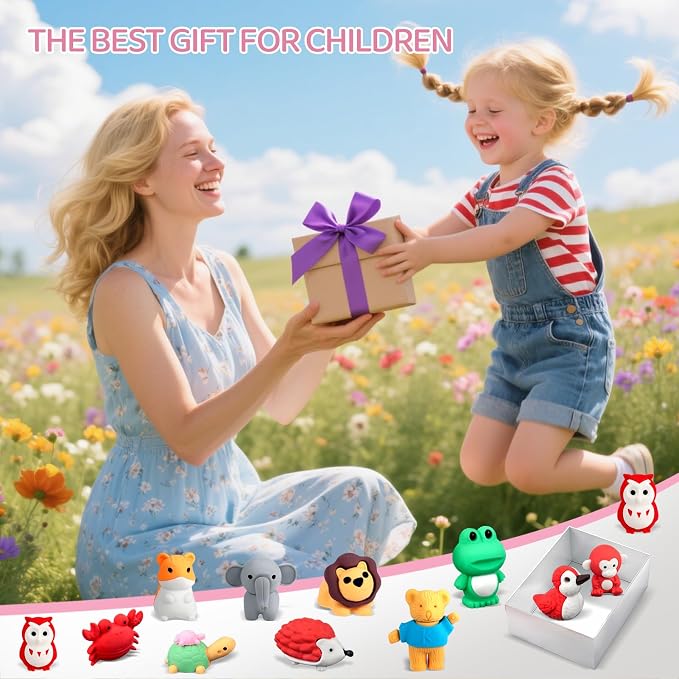 URSKYTOUS 91Pcs Animal Erasers Desk Pets for Kids Animal Pencil Erasers Bulk Puzzle Eraser Toys Gifts for Classroom Prizes,Game Reward,Treasure Box,Easter Egg Fillers,Goodie Bag Stuffers,Party Favors