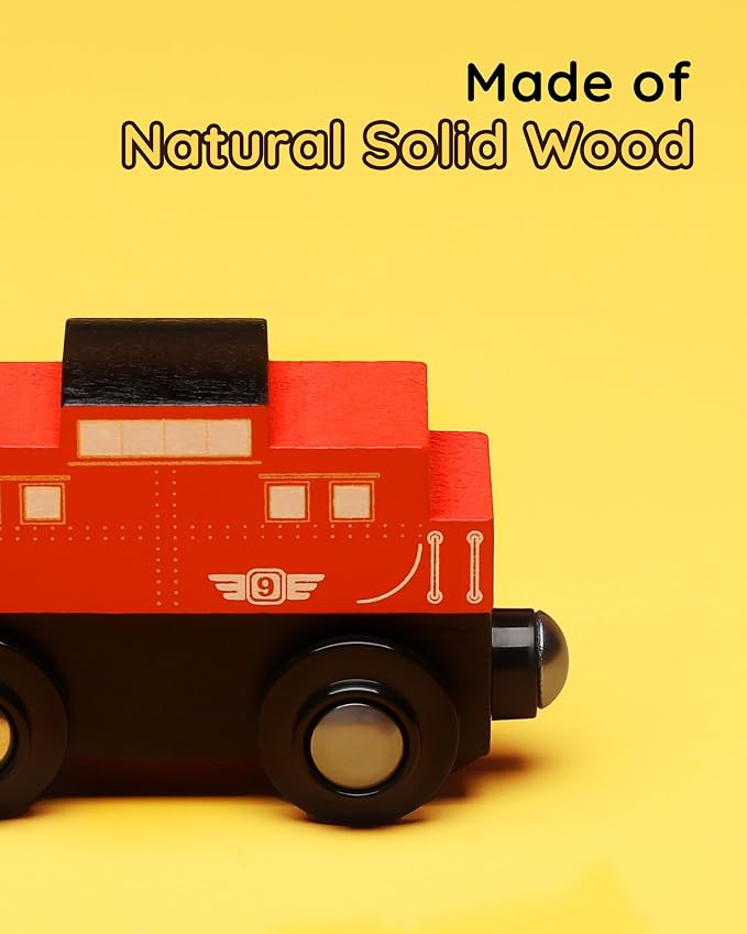 SainSmart Jr. Wooden Train Set Accessories, 2 PCS Motorized Train for Toddlers with Magnetic Connection, Battery Operated Train Compatible with All Major Brands, Gift for Kids Aged 3+