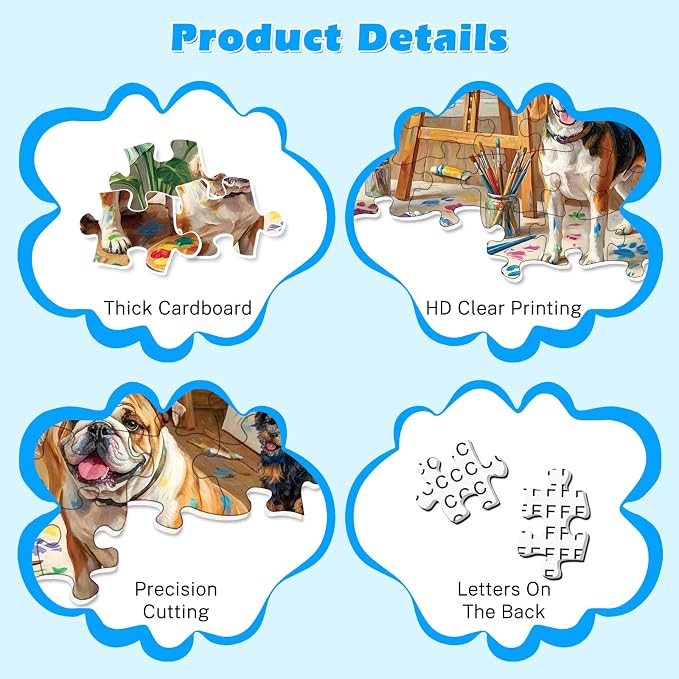 4-Pack 100 Piece Puzzles for Kids Ages 4-6 6-8 8-10, Funny Dogs 100 Piece Puzzles for Seniors Adults, Cute Animals Large Piece Kids Puzzles 100 Pieces for Seniors Adults Family Game Gifts (15x10 in)