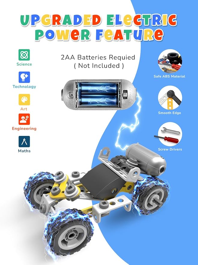 10 in 1 STEM Toys for 5 Year Old Boy, Building Toys for Kids Ages 4-8 5-7 6-8, STEM Engineering Construction Kit with Electric Motor, Educational Science Gift for 5 Year Old Boys