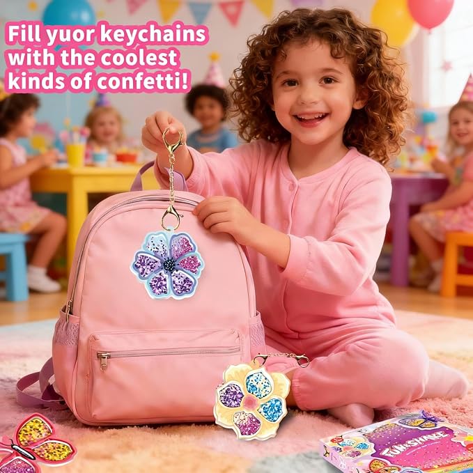 Shake-its Glitter Craft Kits for Kids, DIY Arts & Crafts with Keychains | Butterflies & Flowers, Fun Shake Art Supplies, Creative Arts and Crafts Activity Gifts for Girls & Boys Ages 4 5 6 7 8 9