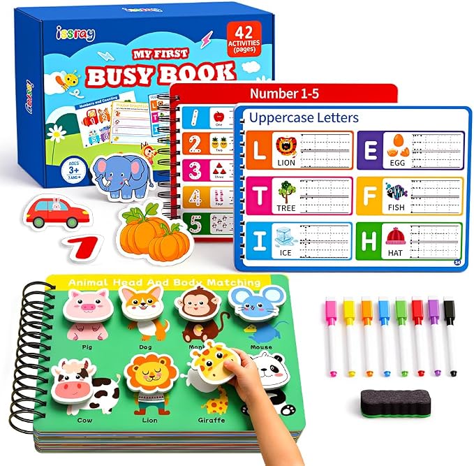 Busy Book for Toddlers 3-5, Montessori Preschool Learning Activities | Toddler Quiet Reusable Sticker Activity Book, Autism Sensory Travel Toys , Educational Gift for Boys Girls Kids (42 Pages)