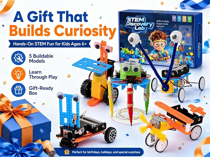 STEM Kits for Kids Ages 6-12, 5-in-1 Robot Building Science Kit for Boys Girls, DIY Robotics Engineering Projects, Educational STEM Toys, Birthday for Kids Age 6 7 8 9 10 11 12