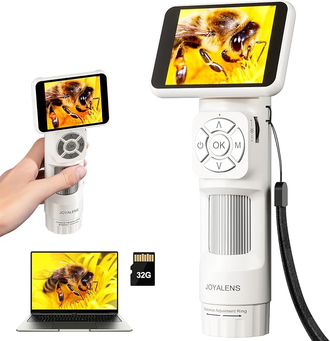 JL113 Digital Microscope Handheld with 2.8" Screen, 1080P Video | Anti-Shake, Portable Coin Magnifier Camera, USB Output, 900mAh battery, 8 LED Lights, PC View, 32GB, for Kids Adults