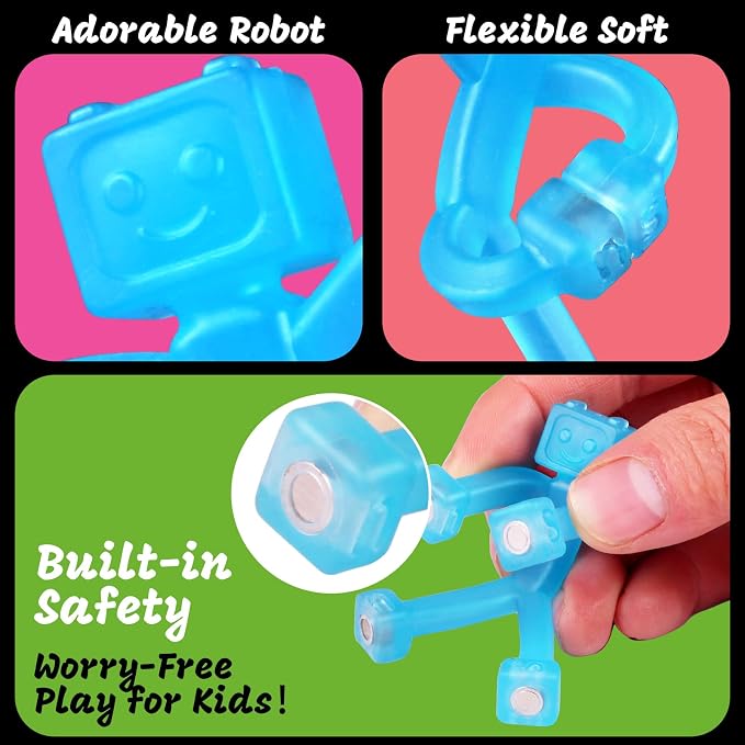 15pcs Magnetic Robote Figures for Kids 3-8 Travel STEM Fidget Toy | Safe ASTM-certified, Quiet Play for Airplane Car Trips Restaurant, Develops Creativity for Classroom Rewards Stocking Stuffer