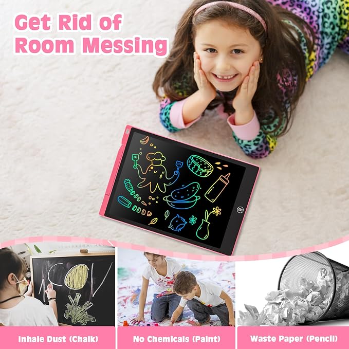 cimetech LCD Writing Tablet, 12 Inch Drawing Pad Doodle Board for Kids | Toddler Girl Toys for 1-3 Year Old, Learning and Educational Kids Toys for 4 5 6 7 8 Year Old Boys Birthday Gift, Pink