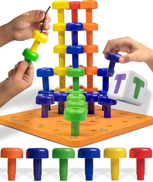 Montessori Sensory Pegboard, 33 Pc, STEM Learning, Ages 2+ | Occupational Therapy STEM Learning Educational Toys for Kids 2+ Includes Foam Board, Lacing String, Dice, Storage Bag, eBook