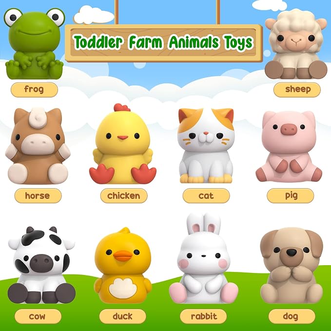 Farm Animal Toys for Toddler 1-3 Year Old, Montessori Toy Gift for Boy Girl | 10 Farm Animal Toys & 10 Barns, Counting, Matching & Sorting Educational Sensory Toys, Christmas Birthday Gift for Baby 1-3