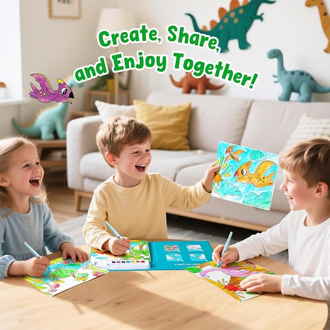 JoyCat Paint with Water Coloring Books for Toddlers (Dinosaurs) | Watercolor Painting Set for Kids Ages 3-5 & 4-8, Arts & Crafts Drawing Activity Travel Toy, Birthday Gifts for Boys & Girls