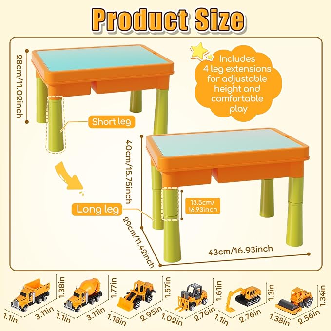 Lehoo Castle Sensory Table with Play Sand 2.6Lbs, Lid, 6 Trucks & Molds | Sensory Bin with Upgraded Adjustable Legs, Construction Kit, Indoor and Outdoor Sand Table Toys for Toddler Boys and Girls