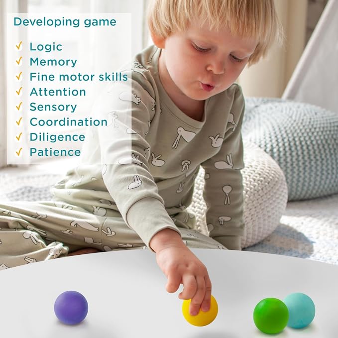 Ulanik Wooden Balls Replacement Set Montessori Toys for 1 Year Old | For Ulanik Balls in Cups; 12 clear colors; linen bag; cups not included