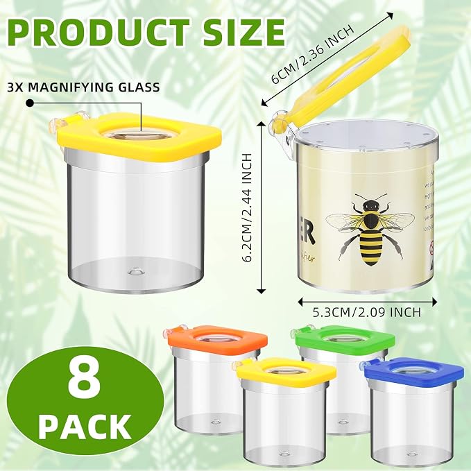 Halloscume 8 Pack Bug Catcher for Kids Bug Viewer with Tweezers Magnifying Insect Observation Containers Cage Jar for Science Nature Exploration Collecting Kit
