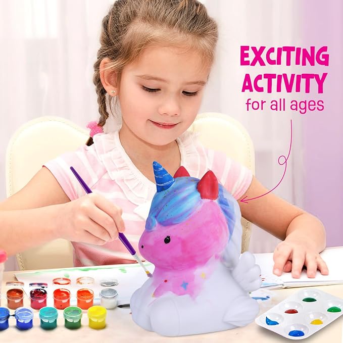 Paint Your Own Unicorn Lamp Kit, Crafts for Kids Ages 6-12, Gifts for Girls | Unicorn painting kit with paints and 3D night light; arts and crafts activity and birthday gift for girls ages 6-12