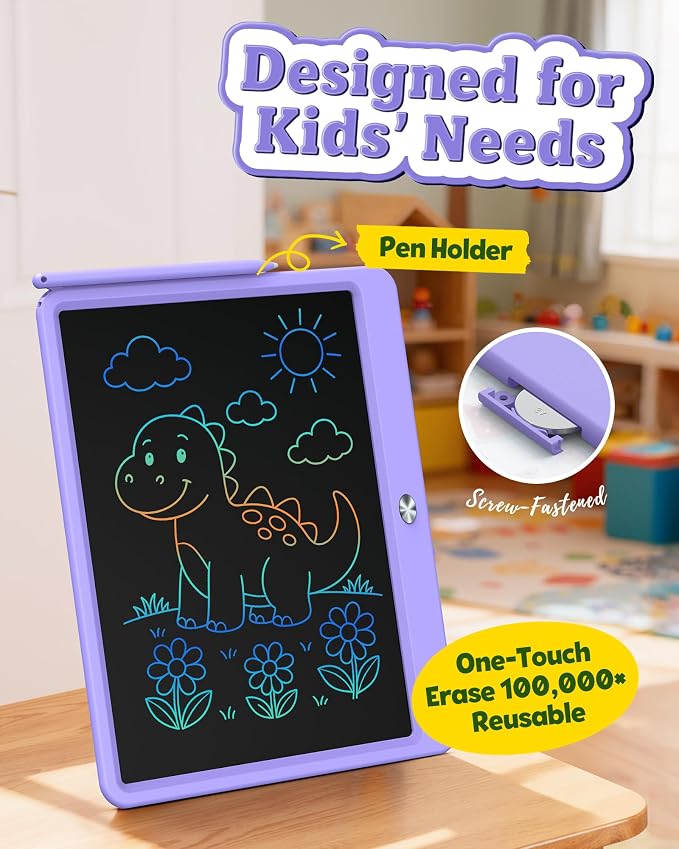 Bravokids 12 Inch LCD Writing Tablet for 3-8 Year Olds - Electronic Drawing Pad and Doodle Board as Educational Birthday Gifts for Girls and Boys (Purple)