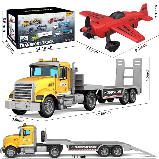DOWELLIN Large 22" Semi Police Truck Toy with Propeller Aircraft Car Toys for Kids Toddlers, Christmas Birthday Gift for Boy Girl Child 3 4 5 6 7 Years Old