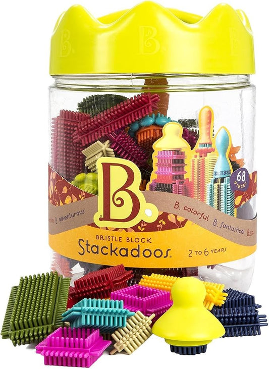 B. toys Bristle Blocks, 68 Interlocking Blocks in Jar, Construction | Sort and stack STEM building set with soft, easy-to-connect bristles and storage jar with lid; compatible with; 2+ Years