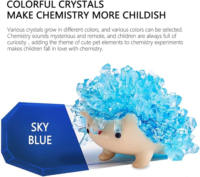 Crystal Growing Toys for Kids - Vibrant Colorful Crystal Hedgehog to Grow,Science Experiments Learning and Education for Kids STEM Gifts for Boys & Girls 8 Years + (Sky Blue)
