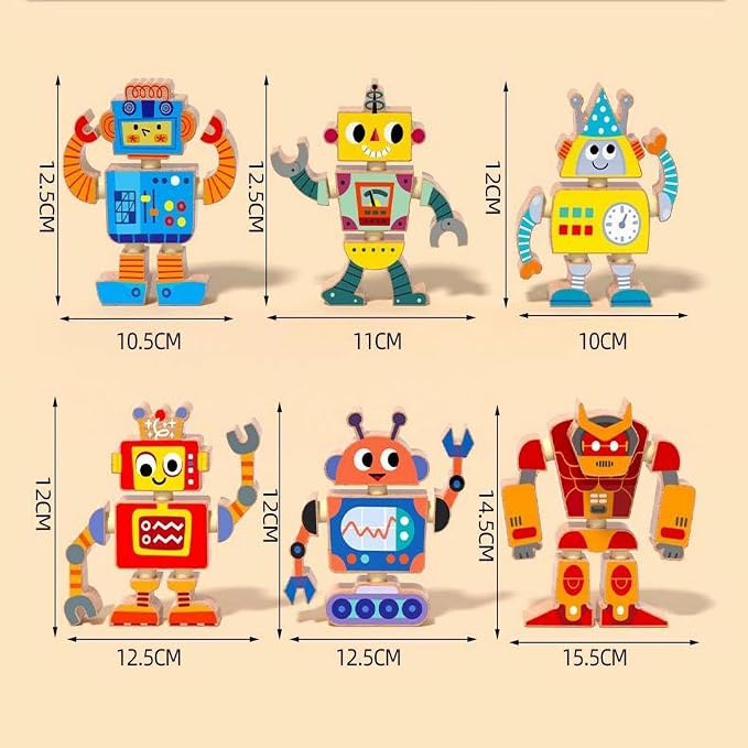 Wooden Snap-Together Building Toys: STEM Building Blocks, Robot Take Apart Playset, Fine Motor Skill Montessori Snap Bots for Kids, Creative Boys & Girls Birthday Back to School Xmas Gift