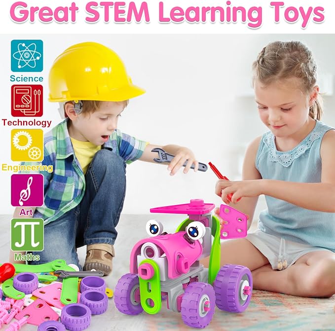 Tsomtto Educational STEM Toys for 4 5 6 7 8+ Year Old Girl Birthday Gifts | Pink Building Toys Stem Kits Activities for Kids Ages 4-8 5-7 8-10 Construction Toys for Girls 4-6 6-8 Creative Games
