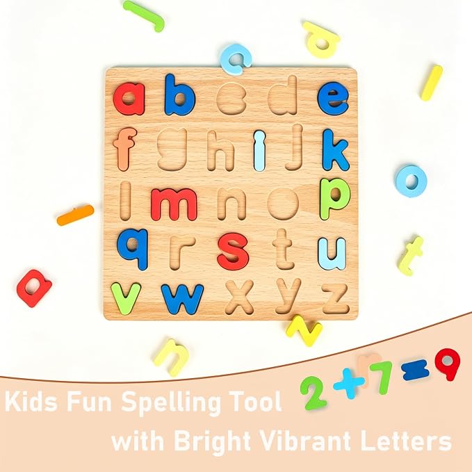 Wooden Puzzles for Toddlers, 2 Pcs Alphabet & Number Shape Wooden Puzzles | Natural Wood Material, Bright Colors, 15 numbers puzzles, 26 English alphabet puzzles, for kids ages 3 4 5