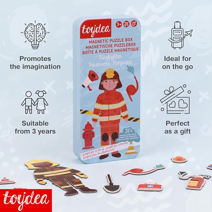 Magnetic Puzzle Box for Kids Ages 3-5 Firefighter Travel Puzzle Game | 30+ Magnetic Pieces, Boost Fine Motor Skills, Quiet Travel Toy, Gift for Girls and Boys