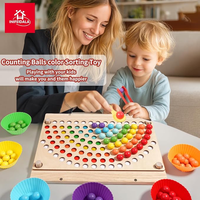 INIFEIDALA Montessori Toys for 3 4 5 Year Old,Gifts for Toddlers | Stacking Blocks, Lacing Beads & Shape Stacker, Wooden Beads Sequencing Toy Set, Fine Motor Skills & STEM Preschool Learning