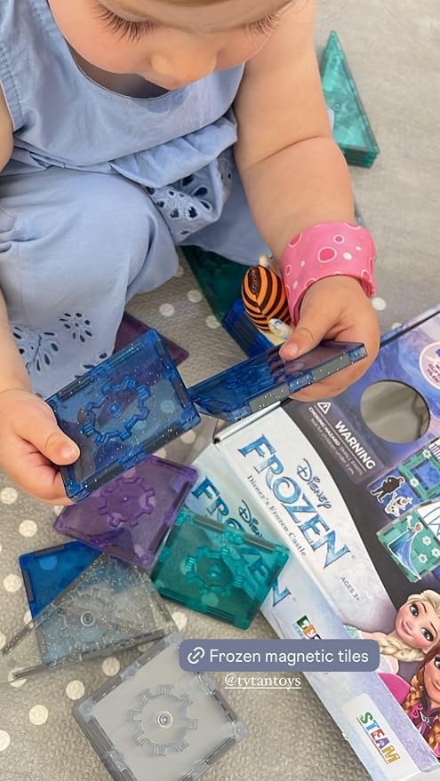 Tytan Toys Disney Frozen Magnetic Tiles Princess Castle - 68-Piece STEAM Building Set with Glitter Tiles & Elsa, Anna, Olaf Stickers - Educational Frozen Toys for Girls Age 3-4+
