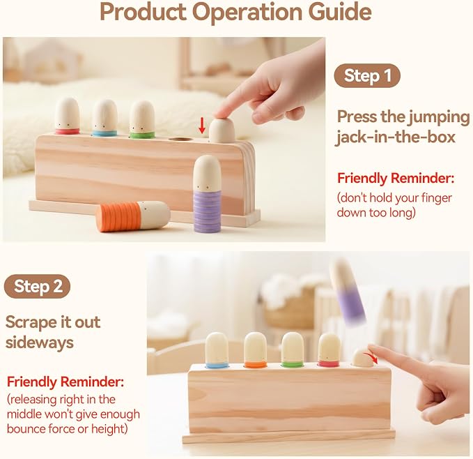 Pop Up Toy Multicolor Puppets | Wooden Color Sorting | STEM Montessori Color Matching Toys | Preschool Learning Educational Toys Gifts for Kids Boys Girls Ages for 1 2 3 Years (Neutral Colours)