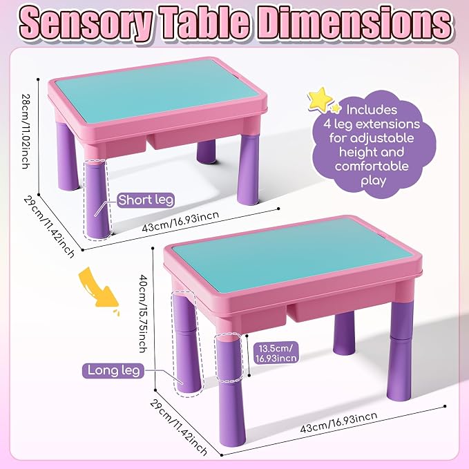 Lehoo Castle Unicorn Sensory Table with Sand 2.6Lbs, Sand Table with Lid | Sensory Activity Table with Adjustable Legs, Red & Blue Play Sand, Indoor & Outdoor Use, Preschool Learning Gifts for Toddler