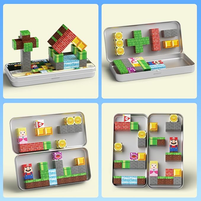 Magnetic Adventure Travel STEM：35PCS Mini Blocks Kit for Ages 3-5 | Magnetic Tin Box Baseplate, 35 Adventure Builds, 40+ Min Focus, 0.8in Mini, N32 Magnets, ASTM Certified, Travel Ready